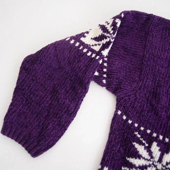 Vintage Separates Scene Purple Turtle Neck Knit Sweater w Snowflake Design L - Picture 5 of 11